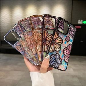 Coque de téléphone de luxe à fleurs plaquées, étui de protection souple pour iPhone 11 12 13 14 15 Pro Max 14 Pro Max