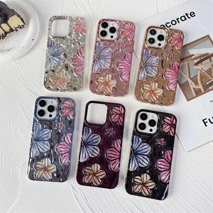 Coque de téléphone de luxe à fleurs plaquées, 30 pièces, étui de protection souple pour iPhone 11 12 13 14 15 Pro Max 14 Pro Max