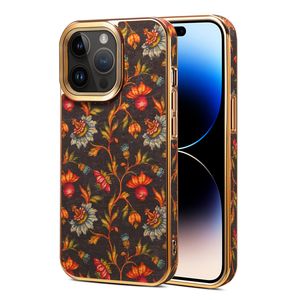 Coque de téléphone Vogue de luxe pour iPhone 15 14 13 12 Pro Max, durable, élégante, pleine protection, pare-chocs souple, style ethnique, coque arrière en bois, antichoc