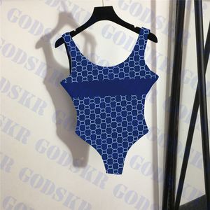 Traje de baño azul marino para mujer, Bikini con estampado de letras, trajes de baño para mujer, traje de baño sin espalda Sexy para mujer