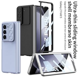 Luxe Push Window Protecteur d'écran Vogue Phone Case pour Samsung Galaxy Z Folding Fold5 5G Durable Ultra Mince Protection Complète Souple En Cuir Solide Membrane Fold Shell