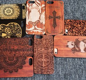 Estuche de madera real de lujo para Iphone X 8 6s plus 6 7 plus Funda para teléfono Estuches tallados en madera Carcasa trasera dura para Samsung S8 plus s6 s5 s7 edge