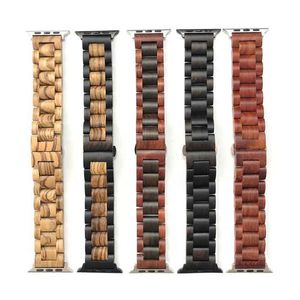 Bracelet rétro de luxe Bracelet en bois de sandale rouge pour bracelet de montre Apple 45mm 41mm 44mm 42mm 40mm 38mm bracelets à boucle papillon Iwatch série 7 6 5 4 SE bracelets de montre