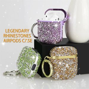 Luxe Strass Diamant Paillettes Bling AirPod AirPods Pro Cas Protecteur Couverture Anti-goutte Avec Crochet Boîte De DétailCasque Bluetooth Anti-Chute Écouteur Cas