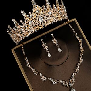Tiara de lujo con diamantes de imitación para boda, diadema, corona nupcial, collar, pendientes, conjunto para mujer, fiesta, regalo del Día de San Valentín