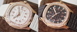 Relojes de oro rosa para mujer Reloj mecánico de cristal Cal.324 SC PPF Factory Tropical Rubber 5068R con diamantes blancos y negros para mujer