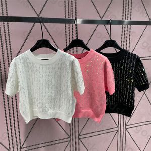 Pull à paillettes de luxe tricots femmes Style Simple tricoté hauts col rond à manches courtes pull en tricot