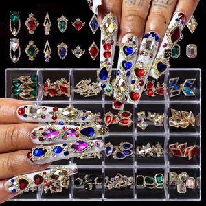 Luxury Shine Diamond Nail Art Hingestones décorations cristallines Set AB Glass Metal Gems For DIY Pides Box Heartdrophol 240509