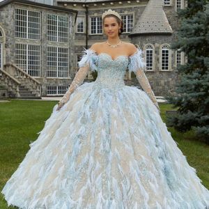 Luxury Sky Blue Quinceanera Robes en dentelle Perles de lace