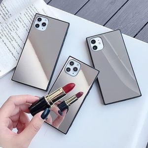 Étuis de miroir brillants en verre carré de luxe Étui lisse antichoc avec pare-chocs en silicone souple Housse de protection en TPU pour iPhone 14 13 12 11 Pro Max Mini XR XS X 8 7 Plus