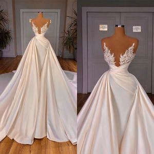 Robe de mariée sirène de luxe sans bretelles, avec des appliques en paillettes, avec jupes superposées, robes de mariée en perles et perles, sur mesure