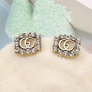 Boucles d'oreilles de luxe femme boucles d'oreilles design double lettres bijoux femmes 18k plaqué diamant cristal strass perles cadeaux de mariage
