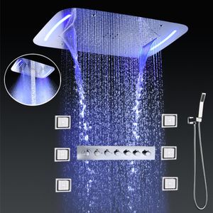 Robinets de douche thermostatiques de luxe Salle de bains Panneau de douche au plafond à LED Ensemble de pomme de douche à effet pluie multi-fonctions avec corps de massage Jet297S