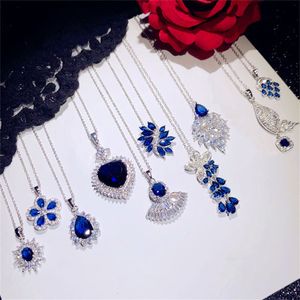 Collares Vintage de lujo, colgantes para mujer, Plata de Ley 925, zafiro azul, Zirconia cúbica, cadena clavicular, joyería fina Q0531