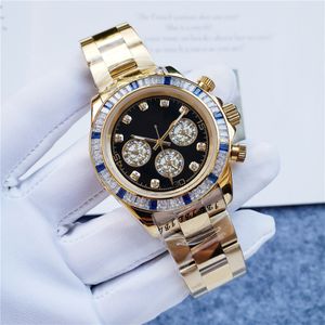 Reloj de lujo para hombre, relojes con movimiento mecánico automático, 40 mm, concha dorada, cara negra, círculo arcoíris, todo acero inoxidable, relojes de pulsera súper brillantes, montre luxe