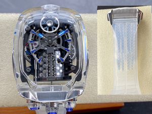 Luxury Watch Men's Sport W16 Moteur Automatic mécanique transparent transparent avec sangle en caoutchouc