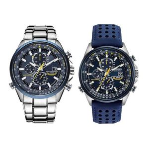 Relojes de cuarzo a prueba de agua de lujo, reloj de pulsera informal de negocios con correa de acero, reloj de pulsera con cronógrafo mundial de Ángeles Azules para hombre 320a