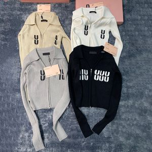 Cardigan de luxe à fermeture éclair pour femmes, veste pull à manches longues, pulls tricotés, hauts avec lettres de styliste, manteaux Cadigan