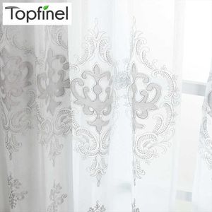 Cortinas transparentes florales bordadas blancas de lujo para sala de estar dormitorio tul hilo puerta ventana cortina para cocina hogar 210712