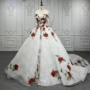 Luxe Blanc Chérie Quinceanera Robe Applique Fleur Sans Manches Balayage Train Robe De Bal Doux 16 Robes 15 Anos