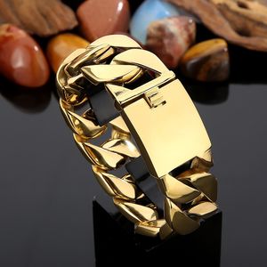 Bracelet de luxe en or jaune pour homme, lourd et massif, chaîne gourmette de 32MM, brassard en or jaune 14 carats, bijoux à bascule