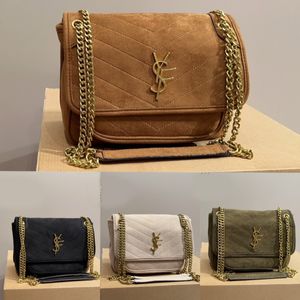 10A Bolsa de mensajero Bolsos de diseñador Moda para mujer Bolso de hombro Bolsos de cuero Lady Y tipo Cadenas de celosía acolchadas Bolso con solapa Bolso sobre Gamuza Niki Pana