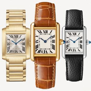 Reloj de lujo para hombre, relojes de pulsera de cuero de diseñador para hombre y mujer, movimiento de cuarzo, relojes cuadrados de oro rosa para mujer