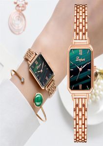 Lvpai Brand Watch for Women Luxury Square Ladies Wrist Watch Bracelet Set Green Dial Rose Gold Chain Female Reloj Mujer208N4926027