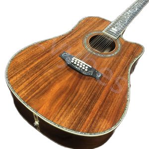 Lvybest-Molde D45 de 41 pulgadas, madera KOA de 12 cuerdas, abulón Real con dedos negros, incrustaciones con guitarra acústica de madera
