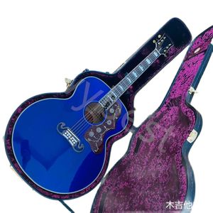 Lvybest 43 pouces bois massif J200 moule bleu ciel peinture brillante + boîte dure guitare acoustique acoustique