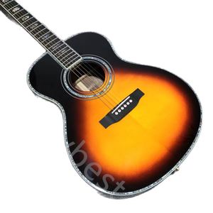 Lvybest Custom OM Body Ebony Fingerboard Abalone Binding Acoustic Guitar in Sunburst