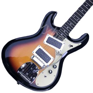 Lvybest Guitarra eléctrica Custom Sunburst Mosrite Style Caoba Cuerpo Rosewood Back Side 1966 Tipo