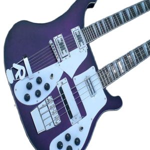 Lvybest Electric Guitar Factory Direct Wholesale double cous Ricken guitare 12 cordes et basse 4 cordes pièces chromées de couleur violette