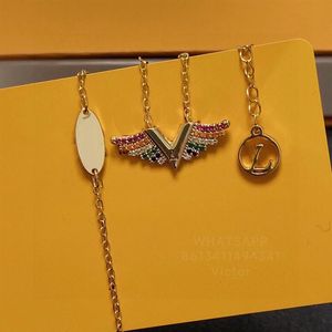 LW para mujer collar L Ala de ángeles Vintage Chapado en oro 18K joyería reproducciones oficiales lujo estilo clásico regalo aniversario w268f