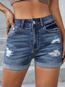 LW High Waist Ripped Pocket Design Skinny Skily Stretch Stretch Denim Short Casual Cuffed Counded Hourm Jean Pants 240403
