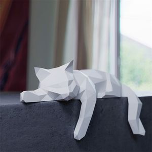 Allongé Chat 3D Papier Modèle Animal Sculpture Papercraft BRICOLAGE Artisanat pour Salon Décoration De Bureau Étagère Décor À La Maison 220609