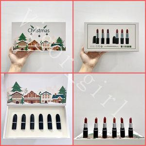 M Brand Lipstick 6pcs / box Christmas Gift Box Lipstick Set Bullet Classic Lipgloss Matte Shimmer Lip Maquillaje Chica Belleza Cosméticos Mini Tamaño Tan lindo Regalo de San Valentín Nuevo