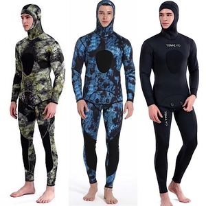m Camouflage Wetsuit Long Sleeve Fission Hooded 2 Pieces Of Neoprene Submersible For Men Keep Warm Waterproof Diving Suit 220316