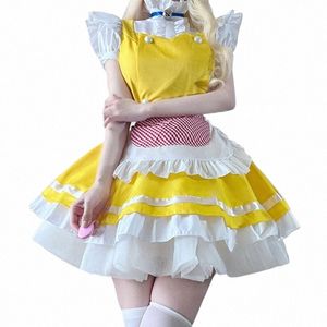 M-XL Nouveau Jaune Fantaisie Carto Maid Costume Halen Lolita Jeu de Rôle Café Uniformes Bande Dessinée Cventi Stage Set W8AX #