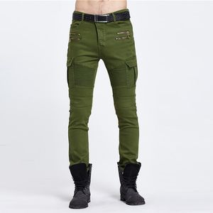 jeans pour hommes étoile d'explosion avec un pantalon de motard en gros tendance pli stretch couleur unie mode vert armée so cool mxxxl