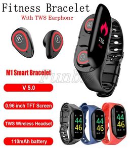 M1 Bracelet intelligent écran tactile Fitness Tracker TWS écouteur 2 en 1 moniteur de fréquence cardiaque rappel de remise en forme écouteurs écouteurs casque 8989849