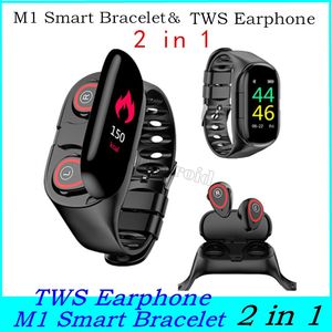 M1 Smart Brcelet avec écouteurs TWS Bluetooth V5.0 Écouteur sans fil 2 en 1 Montre intelligente avec moniteur de fréquence cardiaque Bracelet intelligent 10PCS