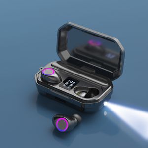M12 sans fil Bluetooth TWS écouteurs intra-auriculaires stéréo avec lampe de poche LED affichage microphone mains libres pour voiture sport jeu casque