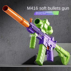 Pistolet jouet M416 à tir continu, coque éjectable, pistolet à carotte assemblé par gravité, pistolet à balle molle, cadeau d'anniversaire pour enfants et adultes