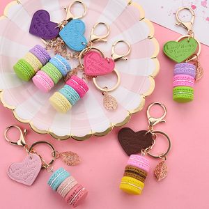 Macaron gâteau porte-clés anneaux mode mignon pâtisseries françaises noeud papillon tour amour coeur feuille porte-clés sac charme voiture porte-clés pendentif femmes fête de mariage cadeau bijoux