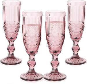 Copa de color Vintage prensada a máquina, copa de vino blanco, copa de champán, copa de agua, copas de cristal verde, azul y rosa, copa de cristal J0615
