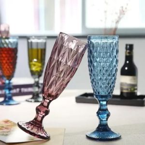 Copa de color Vintage prensada a máquina, copa de vino blanco, flauta de champán, copa de agua, copas de cristal verde, azul y rosa