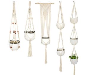 Macrame Plante Hanger Flower Pot Solder Cotton Corde Coton Fabriqué à la main Panier de plante suspendue à la main.