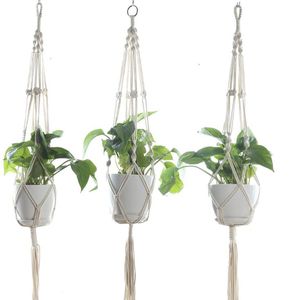 Colgadores de macramé para plantas, maceta colgante de pared para interiores y exteriores, cesta de red, soporte para maceta, novedad, regalo de decoración para el hogar, 105cm