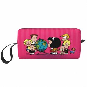 Mafalda Amigos Bolsa de maquillaje Mujeres Viajes Organizador cosmético Lindo Quino Comic Carto Almacenamiento Bolsas de aseo Dopp Kit Caja Caja T1aP #